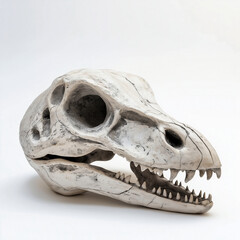 Naklejka premium Close-up of a dinosaur skull fossil showing intricate details