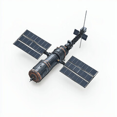 Detailed 3D rendering of a futuristic space satellite with solar panels