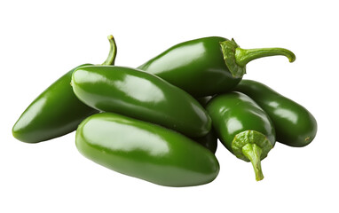PNG object on clear backdrop. Cluster of shiny green jalapeno peppers, highlighting their vibrant color and smooth surface. Isolated on transparent background.