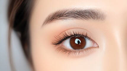 Obraz premium Close-up of a beautiful brown eye with lashes.
