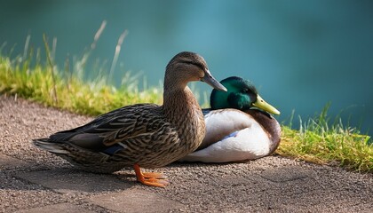 Fototapeta premium mallard wild ducks scient. name Anas platyrhynchos bird animal, AI generated