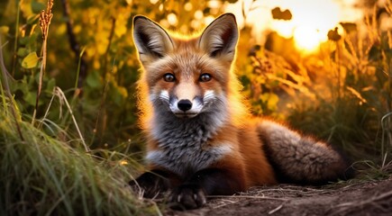 Naklejka premium cute fox in the nature