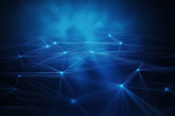 Dark Blue Background With Abstract Low-Poly Design Featuring Interconnected Lines And Dots, Cyber, Techno, Data, Network