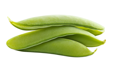 PNG object on clear backdrop. Trio of fresh green snow peas with a velvety texture, showcasing their natural freshness. Isolated on transparent background.