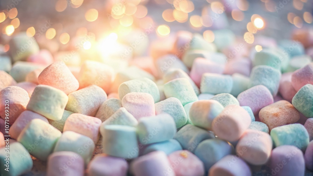 Poster A close-up of pastel-colored marshmallows with a dreamy, bokeh effect, creating a whimsical and sweet visual