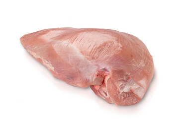 Raw chicken meat isolated on white background. Fresh piece of chicken fillet. Food meat protein.