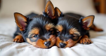 Two adorable puppies cuddling together