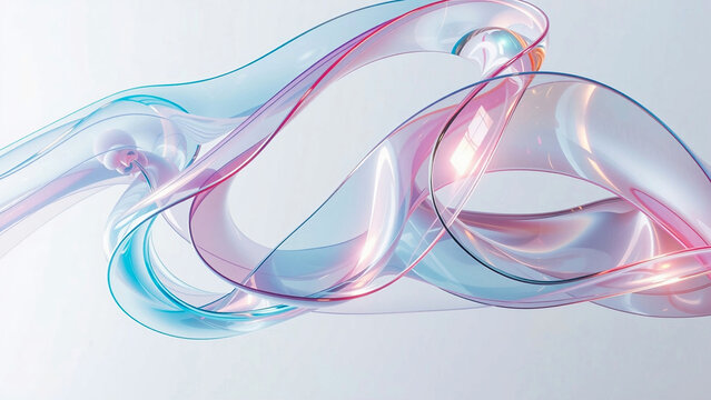 Fototapeta 3d render of colorful glass ribbon in white background, soft blue and purple gradient, pastel color palette, created with AI. 