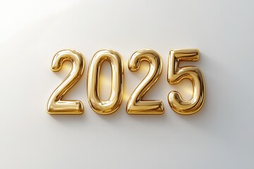 Holiday background Happy New Year 2025. Numbers of year 2025 made by gold candles isolated on white background. celebrating New Year holiday, close-up
