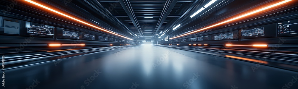 Aufkleber a futuristic corridor with glowing lights and sleek surfaces, suggesting high technology and advance