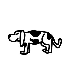 hand drawn in black ink the pose of a black and white striped dog