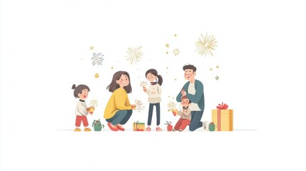 Obraz premium A joyful family celebrating together with gifts, laughter, and festive decorations.