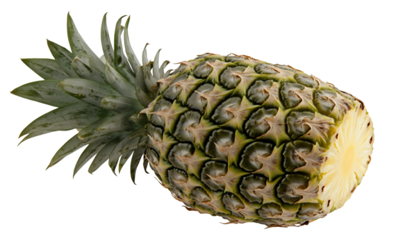 PNG object on clear backdrop. Sliced pineapple on a black background offering ample copy space for text or design elements. Isolated on transparent background.