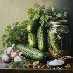 Cucumbers for dill, spices for taste.