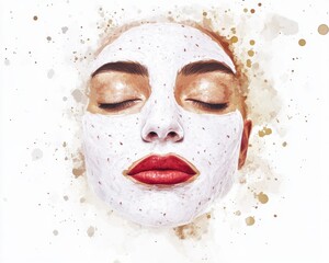 A serene beauty treatment with a calming face mask and peaceful expression.