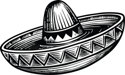 Vintage style hand-drawn Mexican sombrero hat illustration..