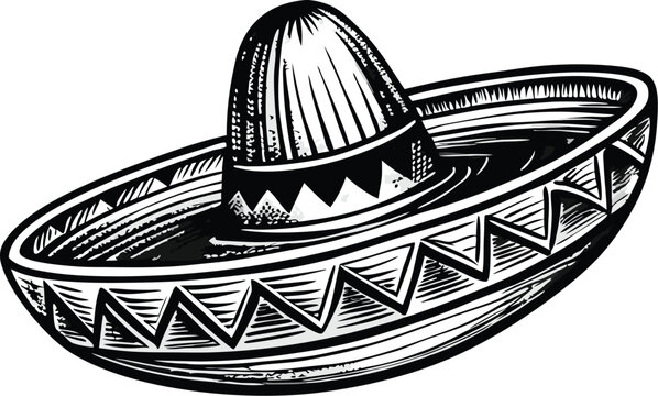 recommend clip art: Vintage style hand-drawn Mexican sombrero hat illustration..