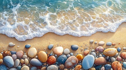 Explore the serenity of colorful pebbles by the shore