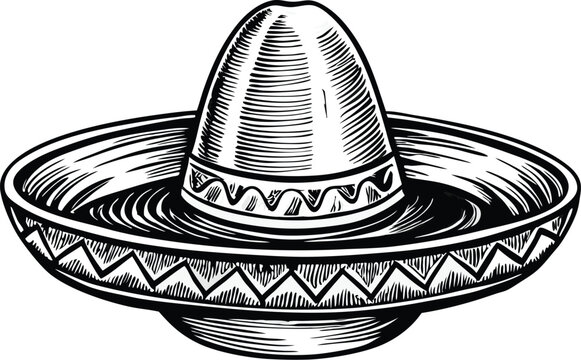recommend clip art: Vintage style hand-drawn Mexican sombrero hat illustration..