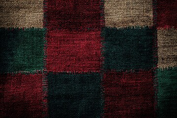 Obraz premium Checkered fabric pattern, dark red and green color palette, wool material.