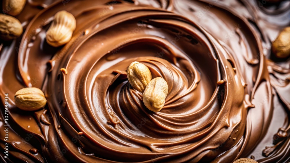 Poster a swirl of rich, dark chocolate with whole nuts, creating a delectable and indulgent texture.