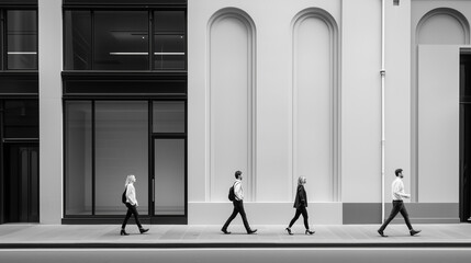 Black and White Urban Street Scene With Walking People