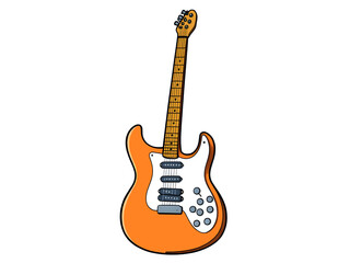 Obraz premium An orange electric guitar with a distinctive body shape and multiple pickups