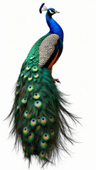 Majestic peacock with vibrant iridescent feathers displaying its stunning plumage, symbolizing beauty, grace, and elegance in nature, perfect for wildlife enthusiasts and photographers
