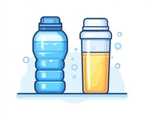 Fototapeta premium A vibrant illustration of a water bottle and a smoothie cup, refreshing and appealing.