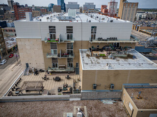 Aerial Drone View of Downtown Saskatoon City Center, Saskatchewan