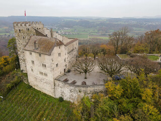 Fototapeta premium Drone view at Habsburg castle in Switzerland
