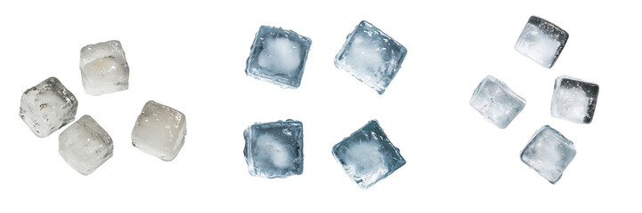 Obraz premium Clear ice cubes with water droplets on a light background on a transparent background 