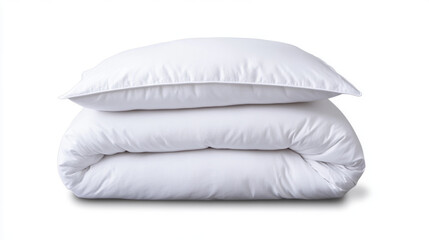 Soft white duvet and pillow stacked neatly, perfect for cozy bedroom