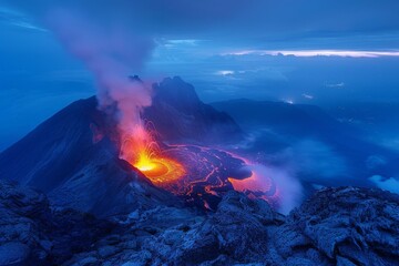 Mount Nyiragongo volcano erupting at night in the Democratic Republic of the Congo