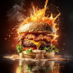 Explosive Cheeseburger with Toppings and Sauce