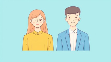 Obraz premium A cheerful illustration featuring a woman with long hair and a man,