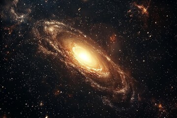 Fototapeta premium The vastness of the universe, galaxies and stars in space, an orange glow on the spiral galaxy