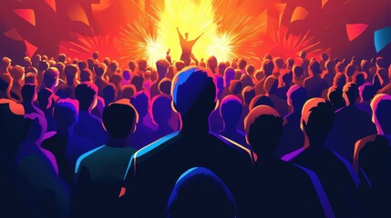 Obraz premium An energetic crowd enjoying a vibrant live performance with colorful lights.