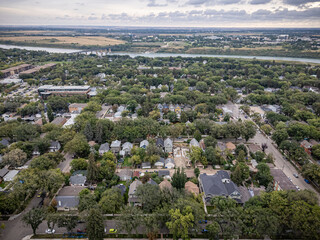 Aerial Drone View of City Park Neighborhood in Saskatoon, Saskatchewan