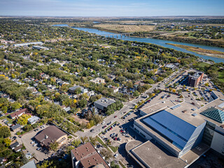 Aerial Drone View of City Park Neighborhood in Saskatoon, Saskatchewan