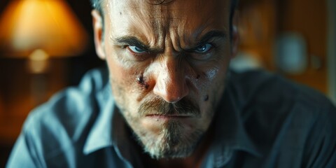 Fototapeta premium Close Up Portrait of Angry Caucasian Man