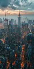 Naklejka premium Aerial View of a Cityscape at Dusk