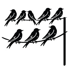 Fototapeta premium Birds on Wire Silhouette