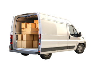 a white van with boxes in the back