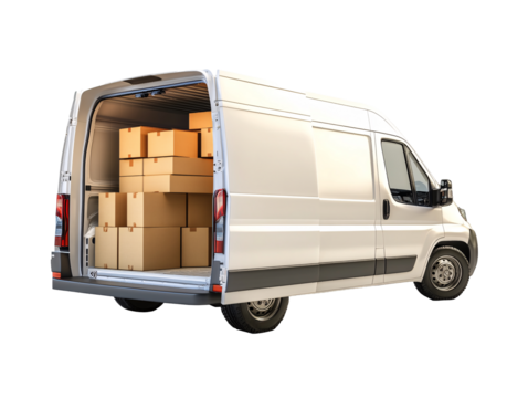 a white van with boxes in the back