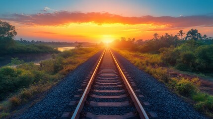 Obraz premium Sunrise Path on Railroad Tracks