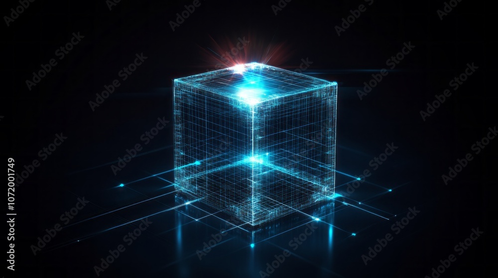 Poster a cube with a bright light shining on it