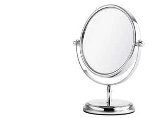a silver mirror with a stand