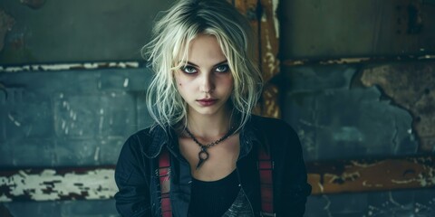 Fototapeta premium Portrait of a young blonde woman with green eyes