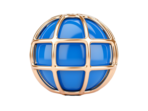 a blue sphere with gold trim
